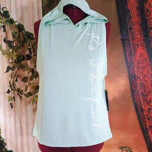 NWT Cali Sport XL Mint Green Powerful Graphic Sleeveless Workout Hoodie Tank